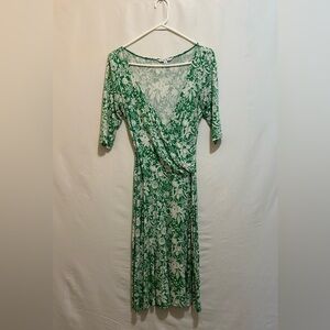 CAbi Green and White Dolman Sleeve Wrap Dress